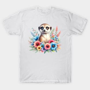 A meerkat decorated with beautiful colorful flowers. T-Shirt